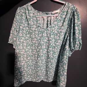 LC Lauren Conrad Teal Floral Blouse